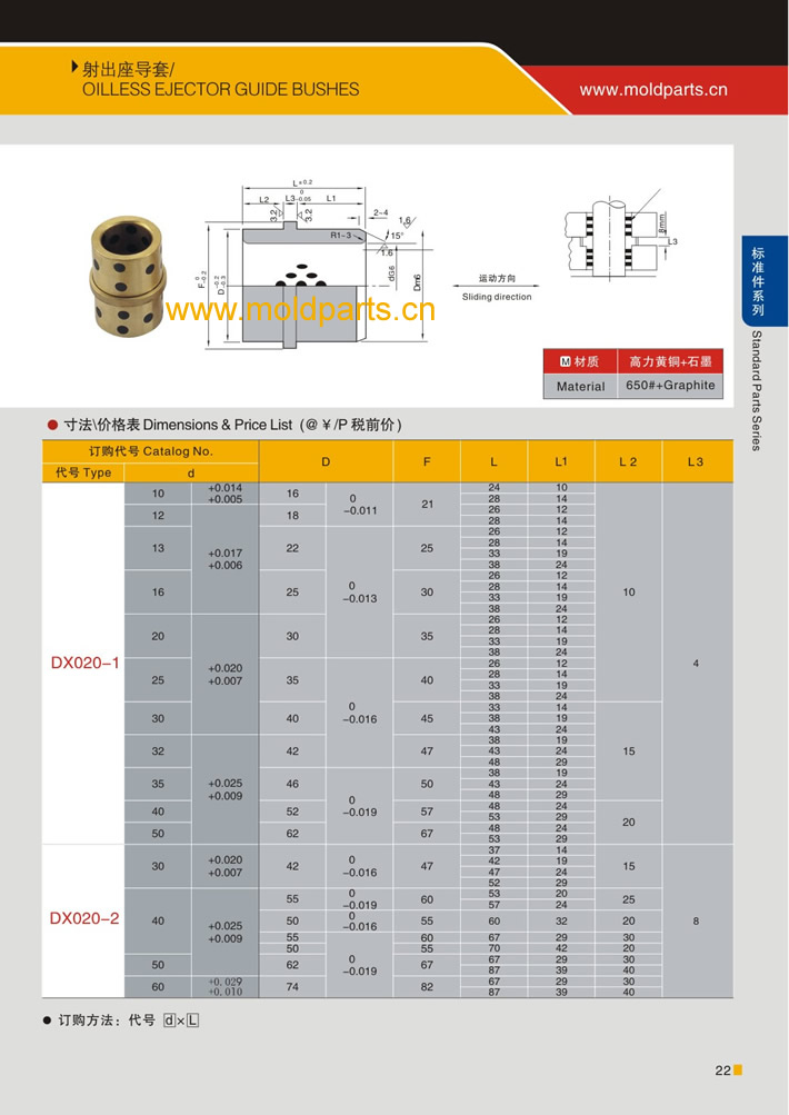 东莞大翔模具配件有限公司专业生产射出座导套，射出座导套的材质、热处理、硬度、标准、型号等详情说明和介绍，您可以通过本页面下单留言或者发送询/报价