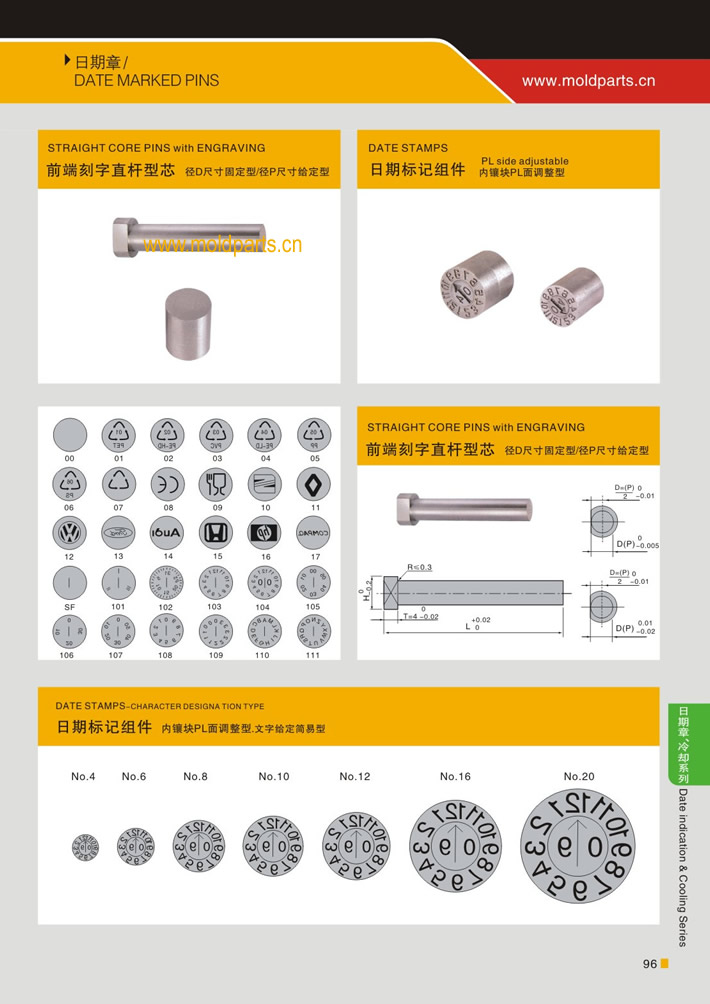 东莞大翔模具配件有限公司专业生产日期章标记组件，日期章标记组件的材质、热处理、硬度、标准、型号等详情说明和介绍，您可以通过本页面下单留言或者发送询/报价